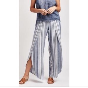 Drew Anthropologie Wide Leg Pull on Split Seam Harem Pants Blue Striped Medium